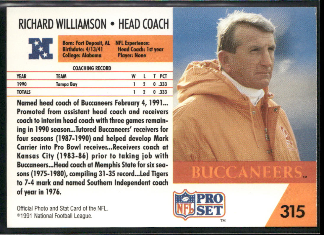 Richard Williamson 1991 Pro Set #315 Tampa Bay Buccaneers back