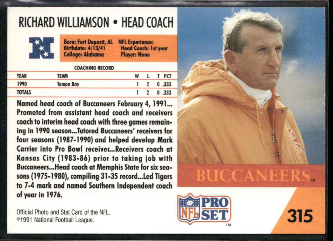 Richard Williamson 1991 Pro Set #315 Tampa Bay Buccaneers back