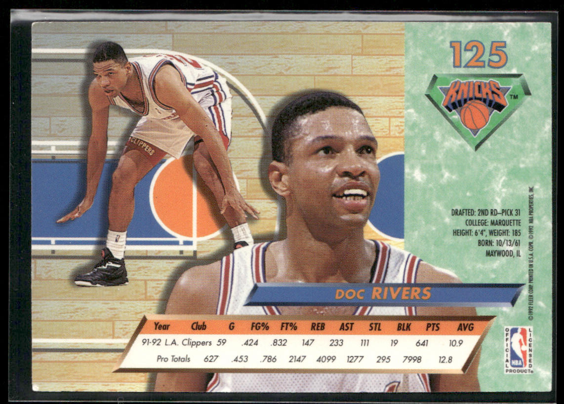 Doc Rivers 1992-93 Ultra #125 New York Knicks back