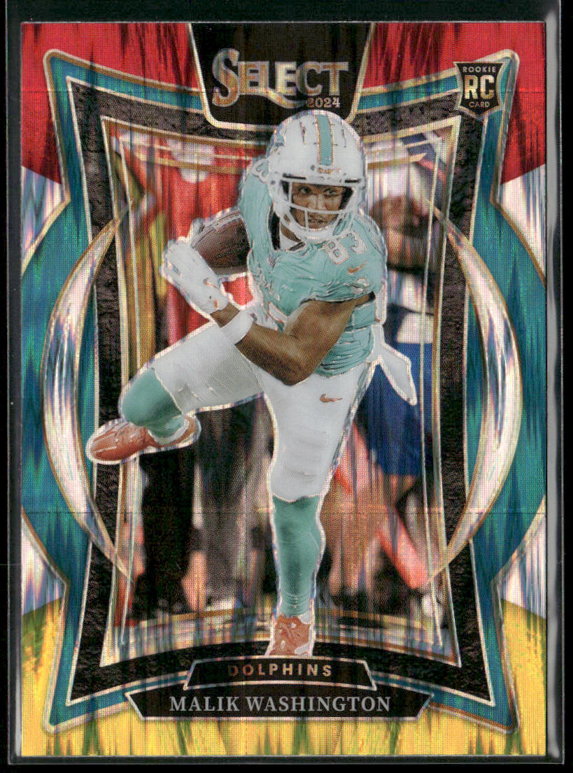 Malik Washington 2024 Panini Select Red & Yellow Prizm Shock #71 RC Dolphins