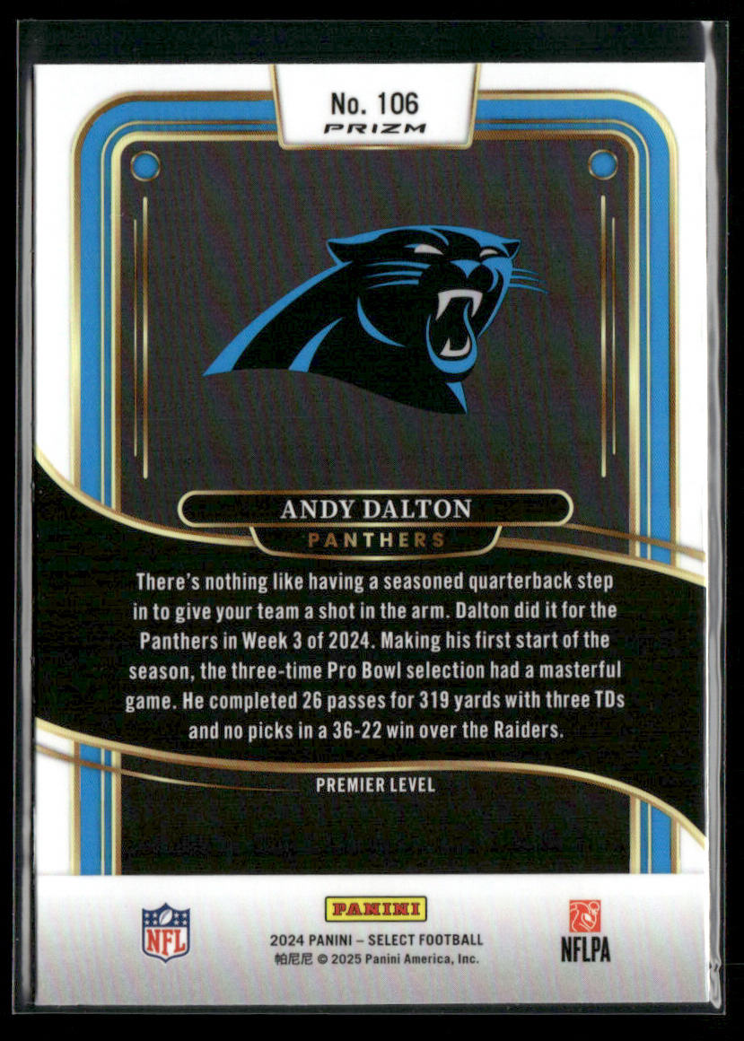 Andy Dalton 2024 Panini Select Red & Yellow Prizm Shock #106 Carolina Panthers