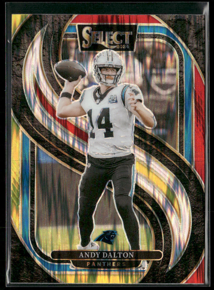 Andy Dalton 2024 Panini Select Red & Yellow Prizm Shock #106 Carolina Panthers