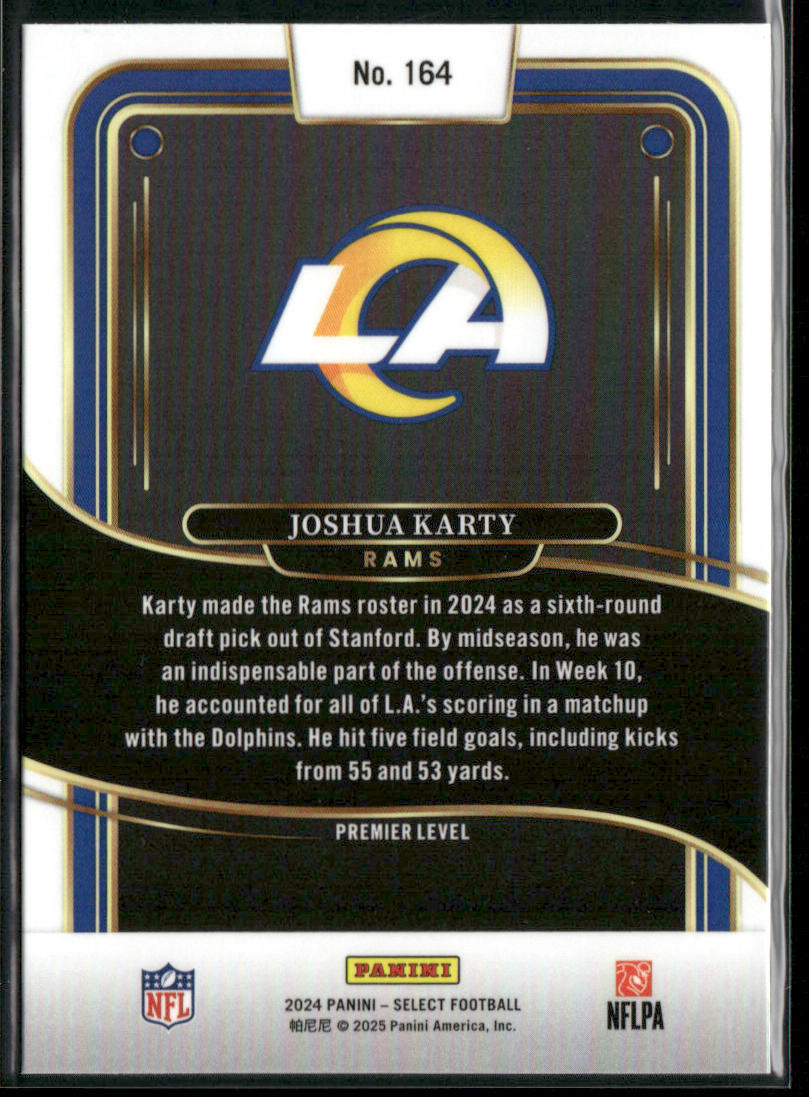 Joshua Karty 2024 Panini Select #164 RC Los Angeles Rams