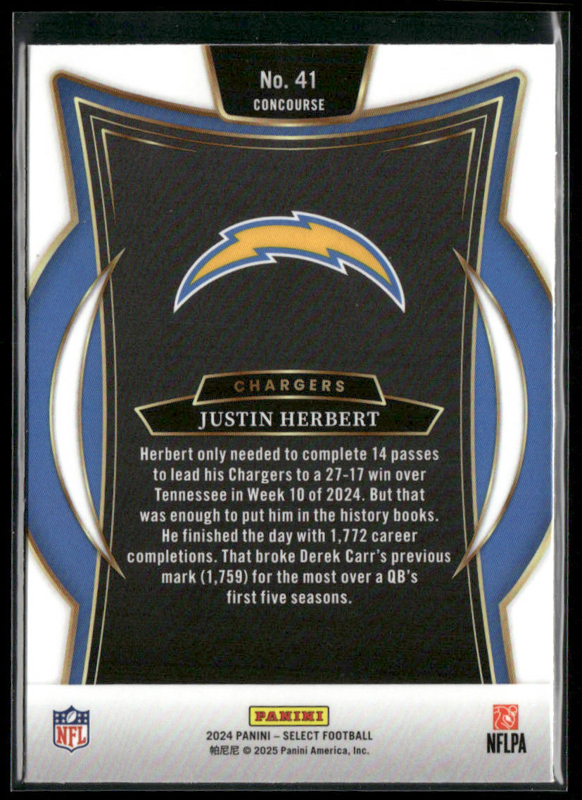 Justin Herbert 2024 Panini Select #41 Los Angeles Chargers back