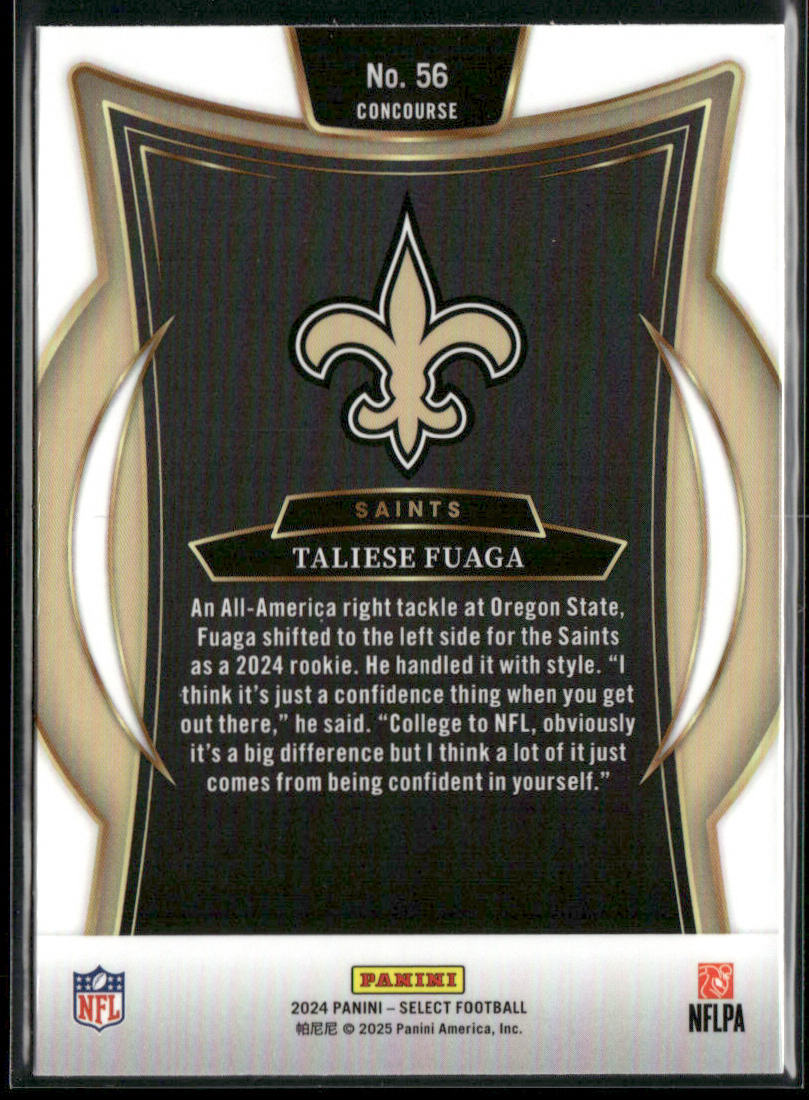 Taliese Fuaga 2024 Panini Select #56 RC New Orleans Saints back