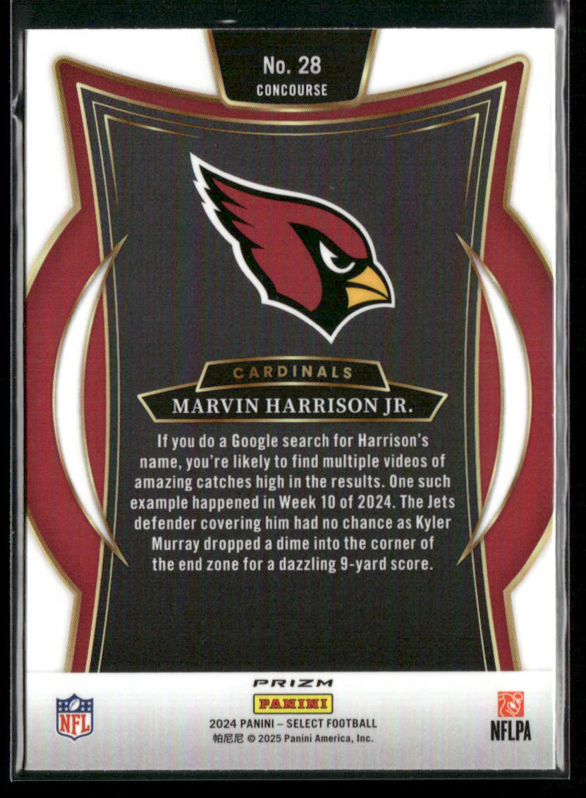 Marvin Harrison Jr. 2024 Panini Select Red & Yellow Prizm Shock #28 RC Cardinals