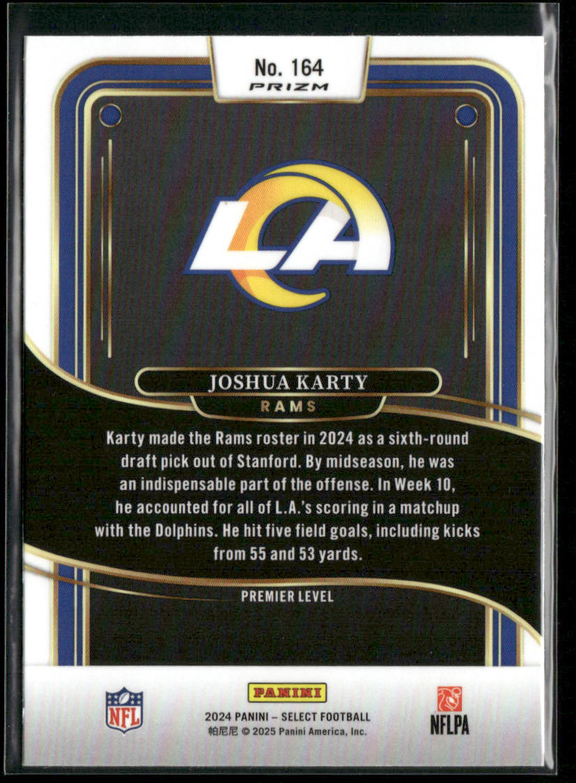Joshua Karty 2024 Panini Select Red & Yellow Prizm Shock #164 RC Rams