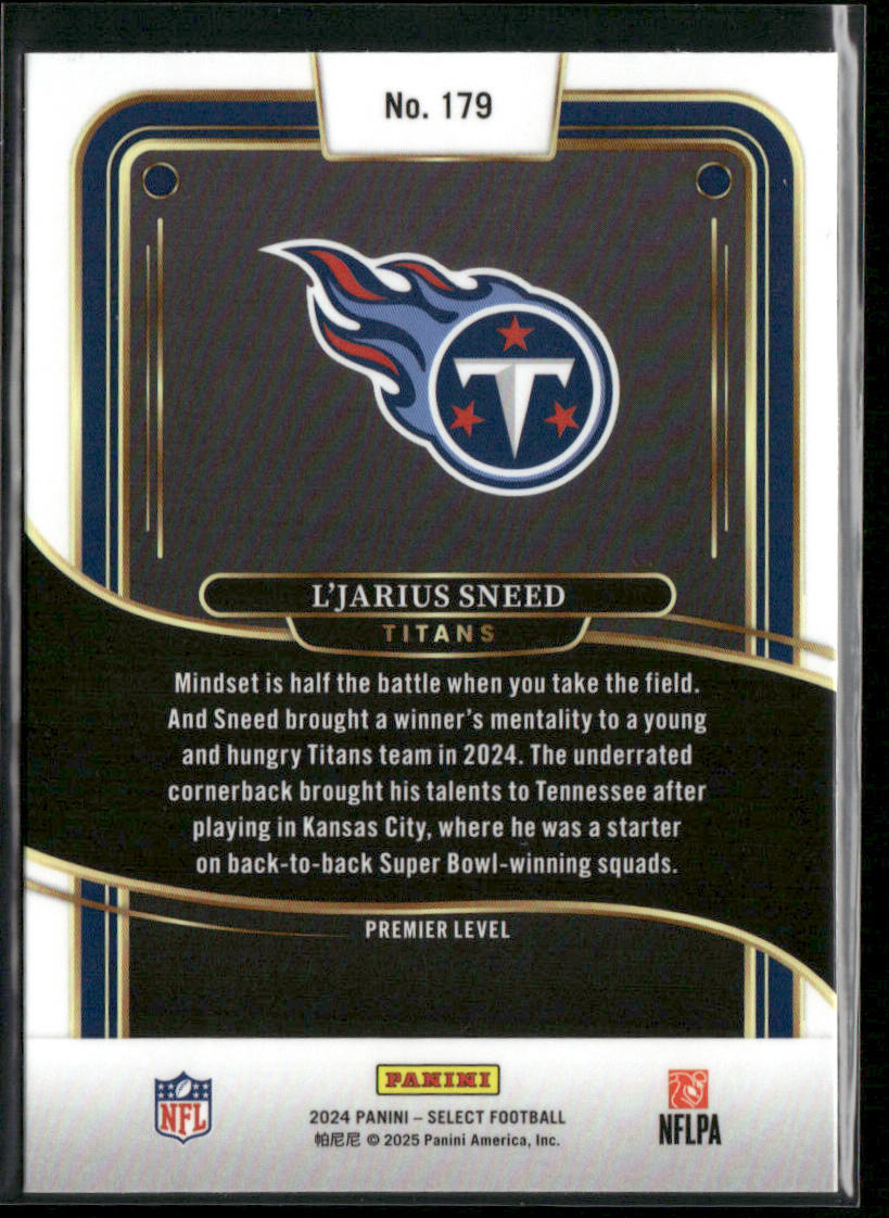L'Jarius Sneed 2024 Panini Select #179 Tennessee Titans