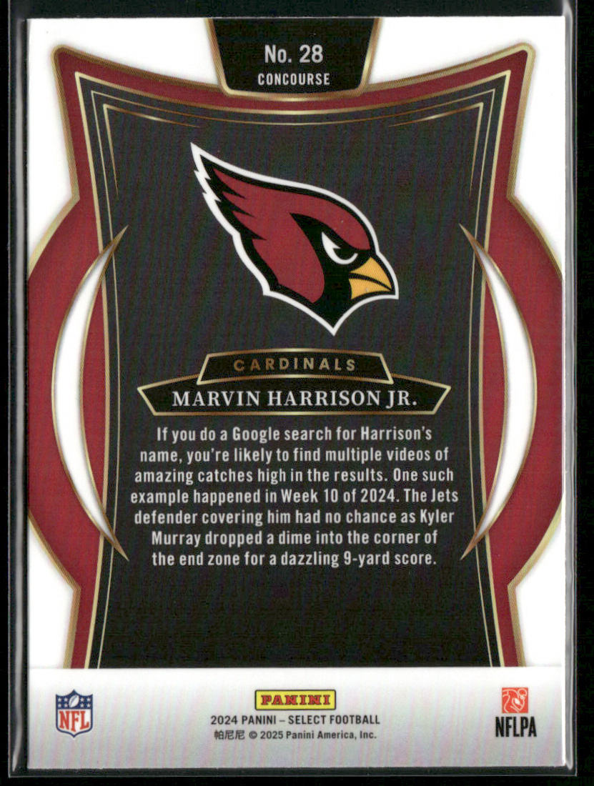 Marvin Harrison Jr. 2024 Panini Select #28 RC Arizona Cardinals back