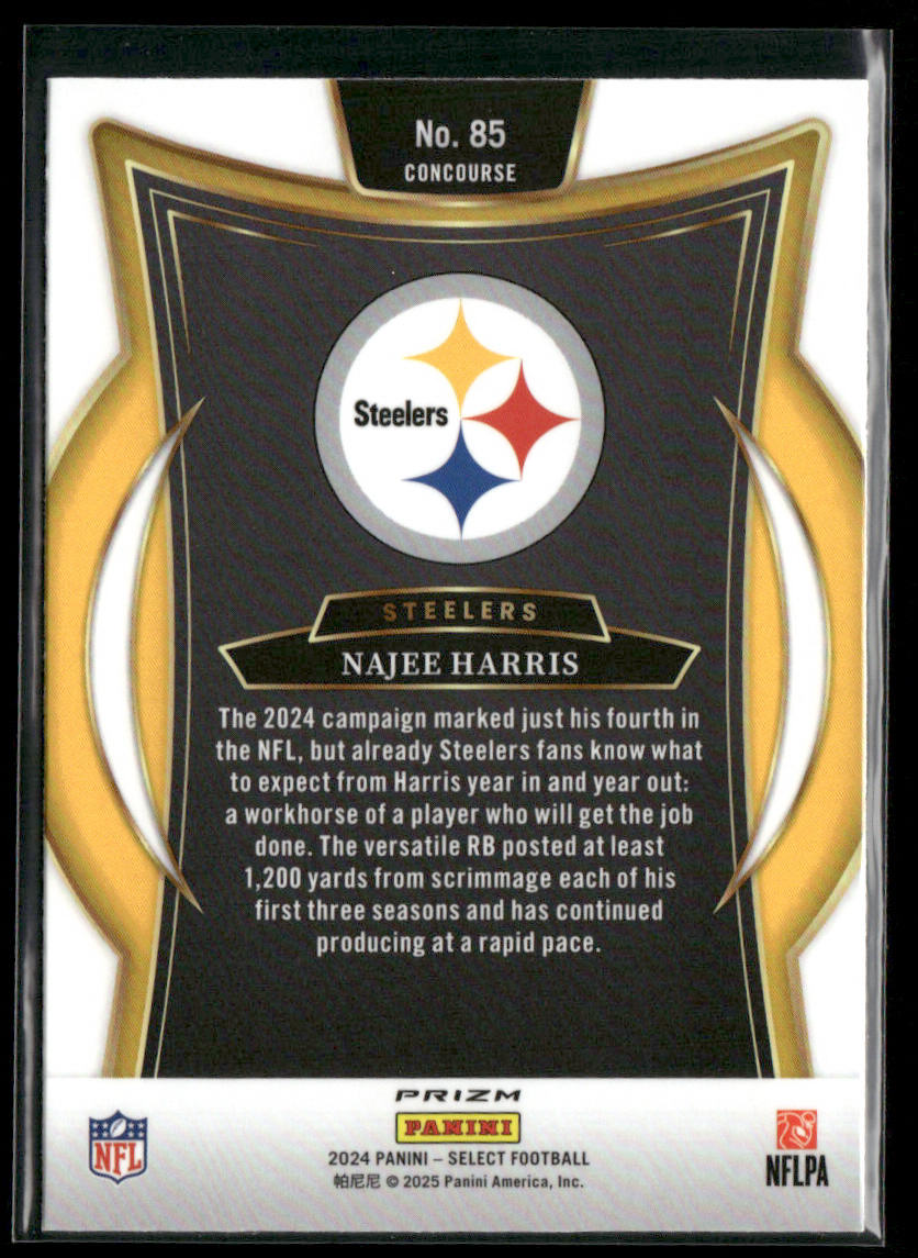 Najee Harris 2024 Panini Select Red & Yellow Prizm Shock #85 Pittsburgh Steelers