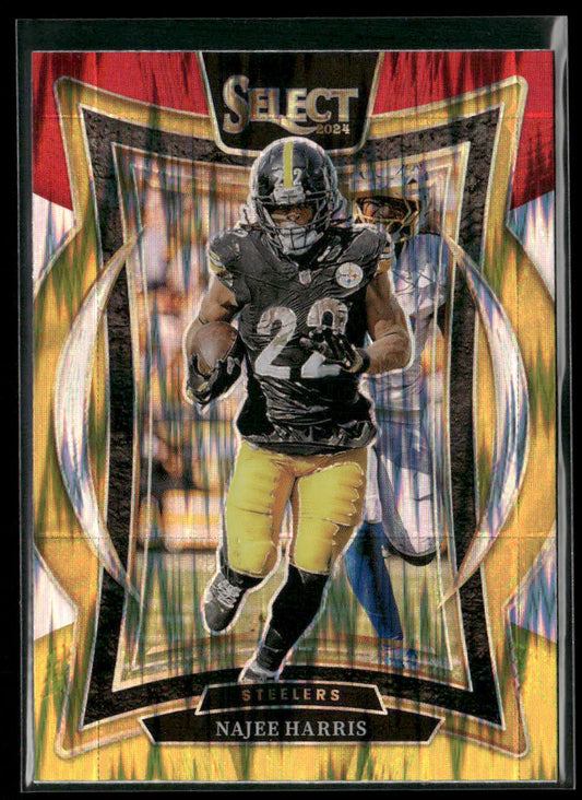 Najee Harris 2024 Panini Select Red & Yellow Prizm Shock #85 Pittsburgh Steelers