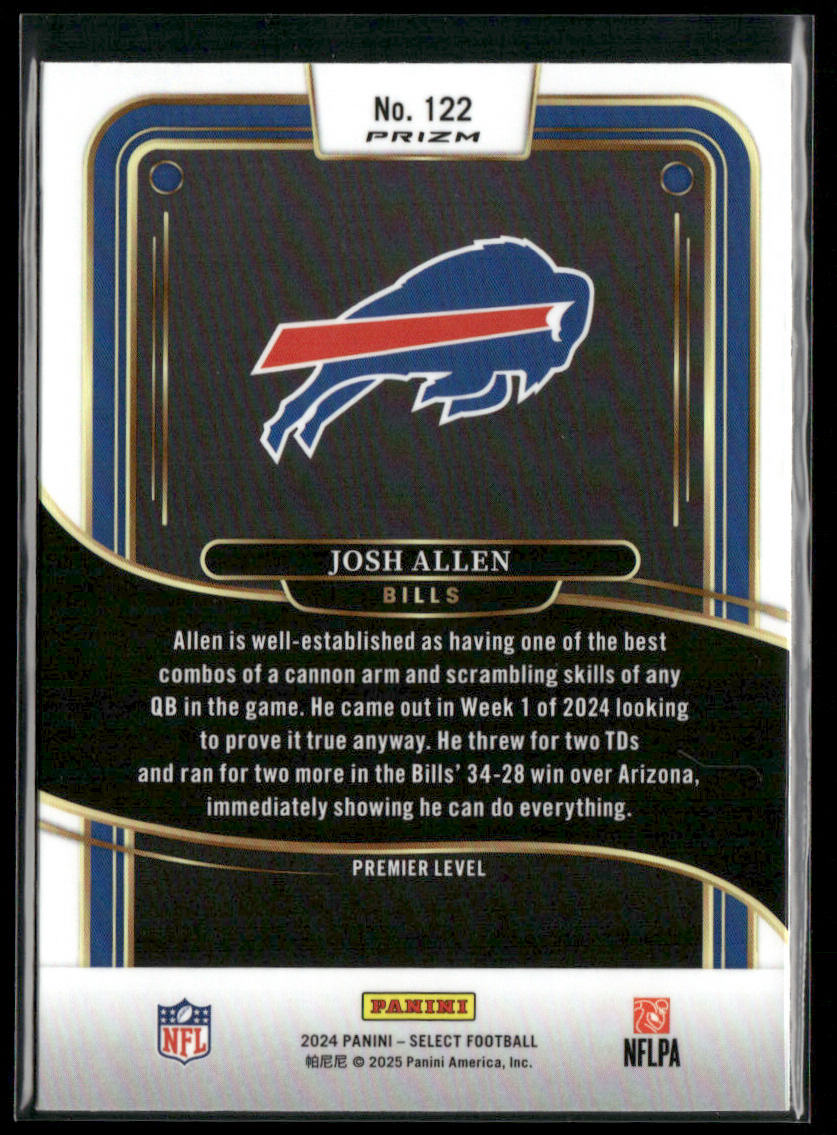 Josh Allen 2024 Panini Select Red & Yellow Prizm Shock #122 Buffalo Bills