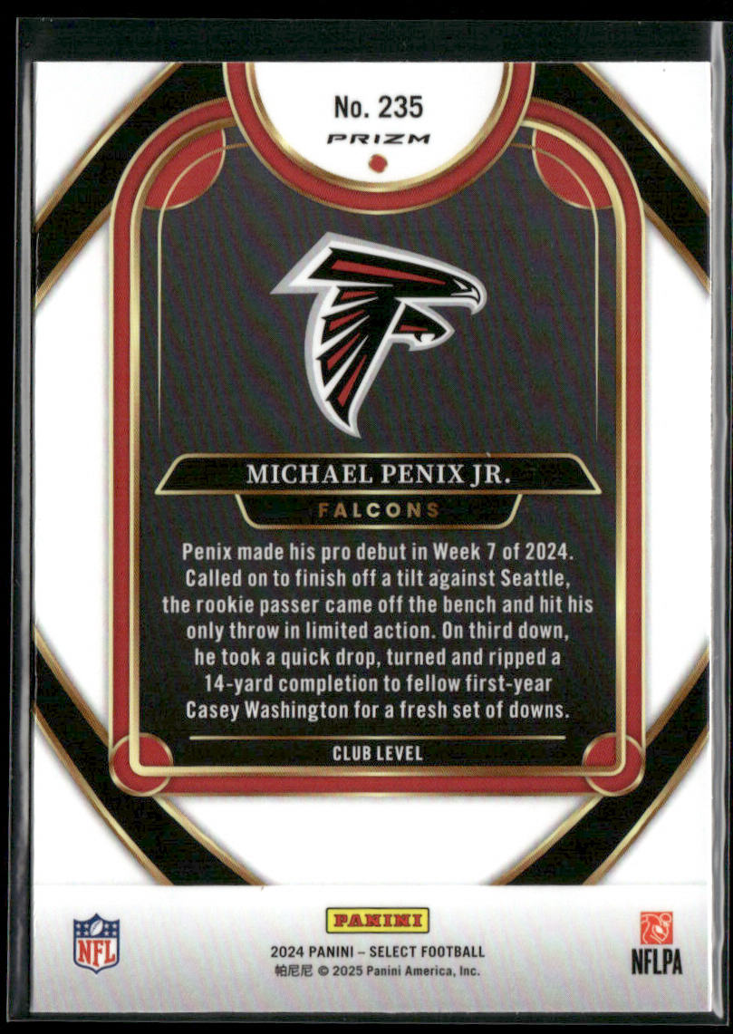 Michael Penix Jr. 2024 Panini Select Red & Yellow Prizm Shock #235 RC Falcons