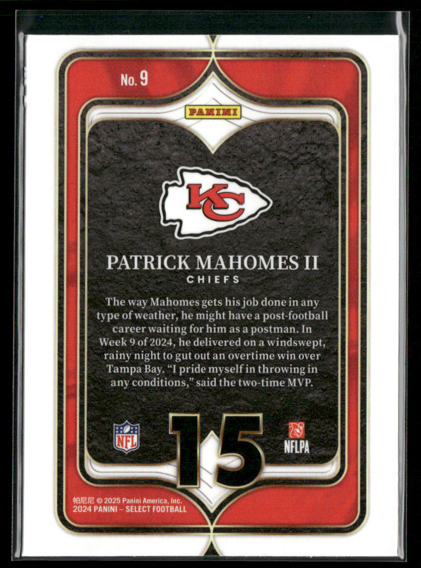 Patrick Mahomes II 2024 Panini Select Select Numbers #9 Kansas City Chiefs