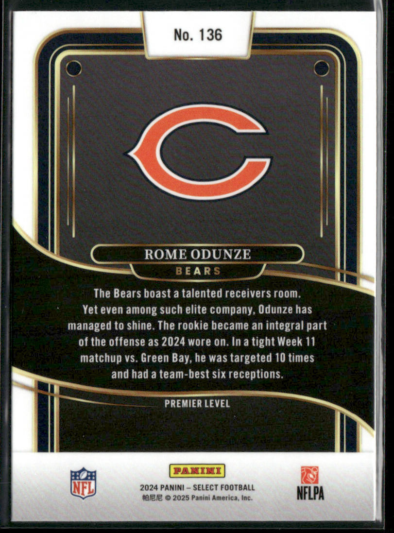 Rome Odunze 2024 Panini Select #136 RC Chicago Bears