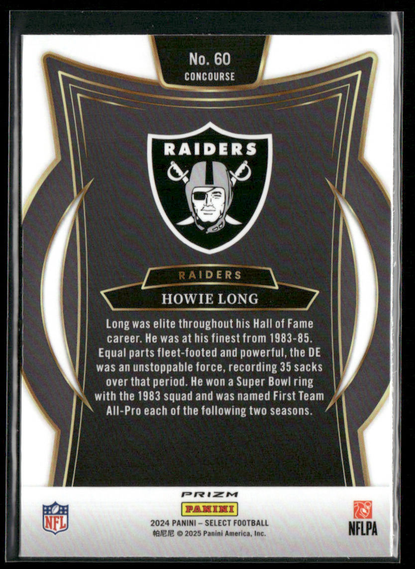 Howie Long 2024 Panini Select Red & Yellow Prizm Shock #60 Los Angeles Raiders
