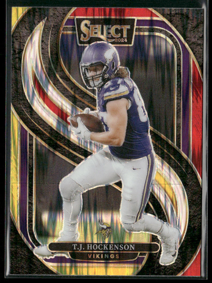T.J. Hockenson 2024 Panini Select Red & Yellow Prizm Shock #194 Vikings
