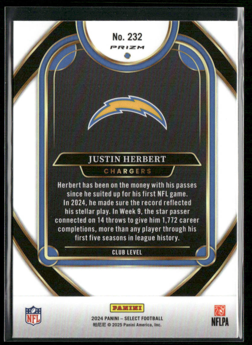 Justin Herbert 2024 Panini Select Red & Yellow Prizm Shock #232 Chargers