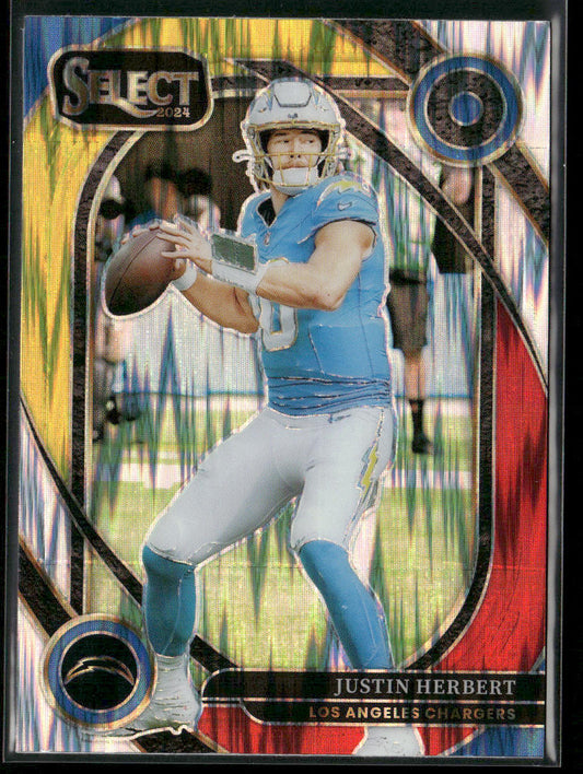 Justin Herbert 2024 Panini Select Red & Yellow Prizm Shock #232 Chargers