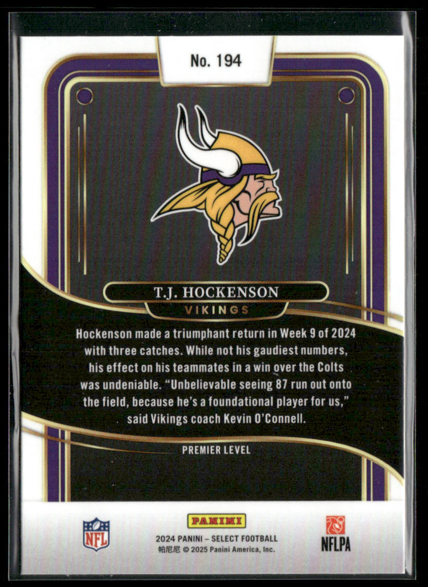T.J. Hockenson 2024 Panini Select #194 Minnesota Vikings
