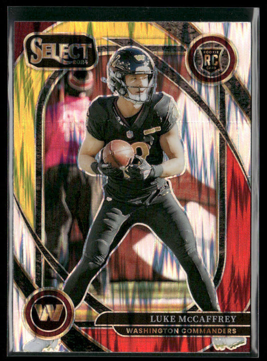 Luke McCaffrey 2024 Panini Select Red & Yellow Prizm Shock #279 RC Commanders