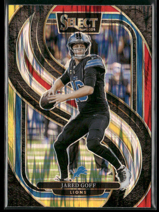 Jared Goff 2024 Panini Select Red & Yellow Prizm Shock #123 Detroit Lions