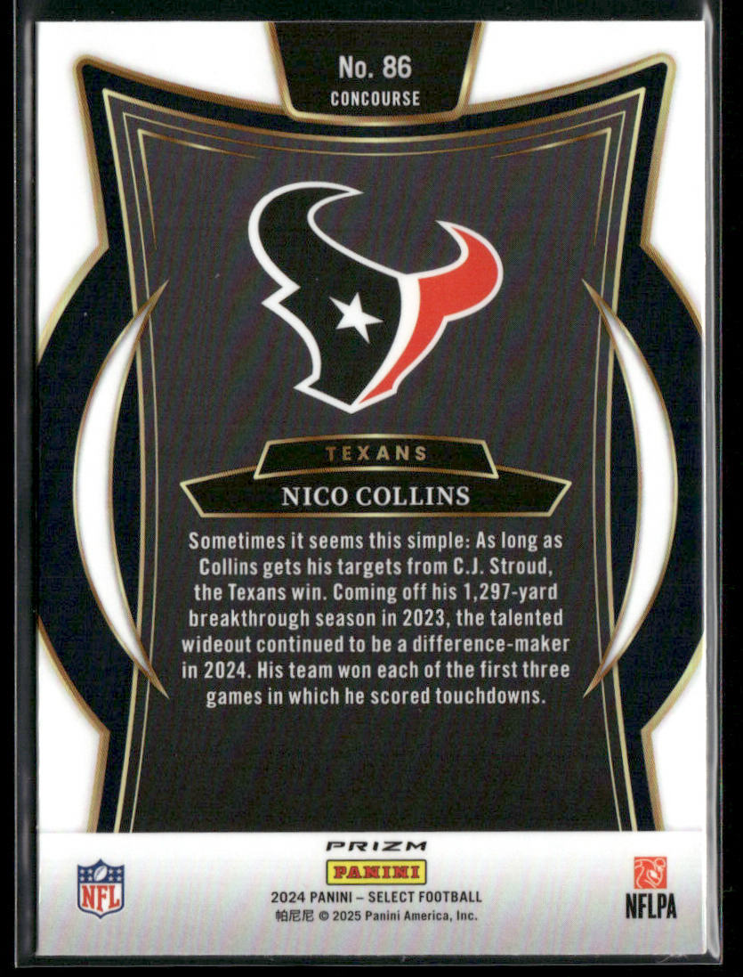 Nico Collins 2024 Panini Select Red & Yellow Prizm Shock #86 Houston Texans