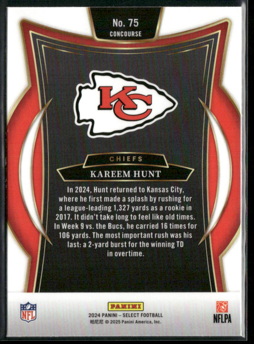 Kareem Hunt 2024 Panini Select #75 Kansas City Chiefs