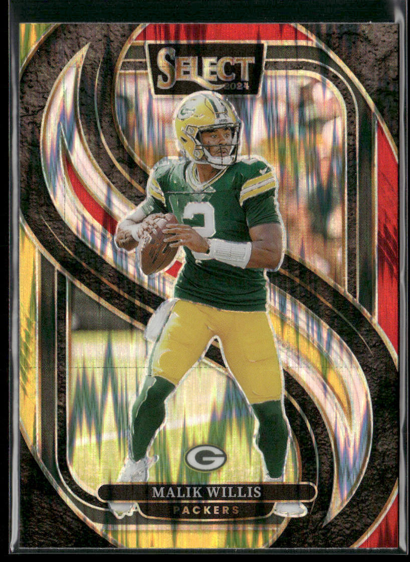 Malik Willis 2024 Panini Select Red & Yellow Prizm Shock #180 Green Bay Packers