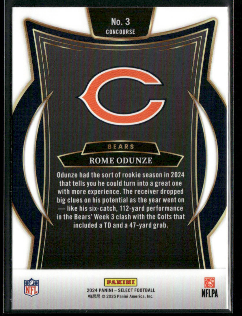 Rome Odunze 2024 Panini Select #3 RC Chicago Bears