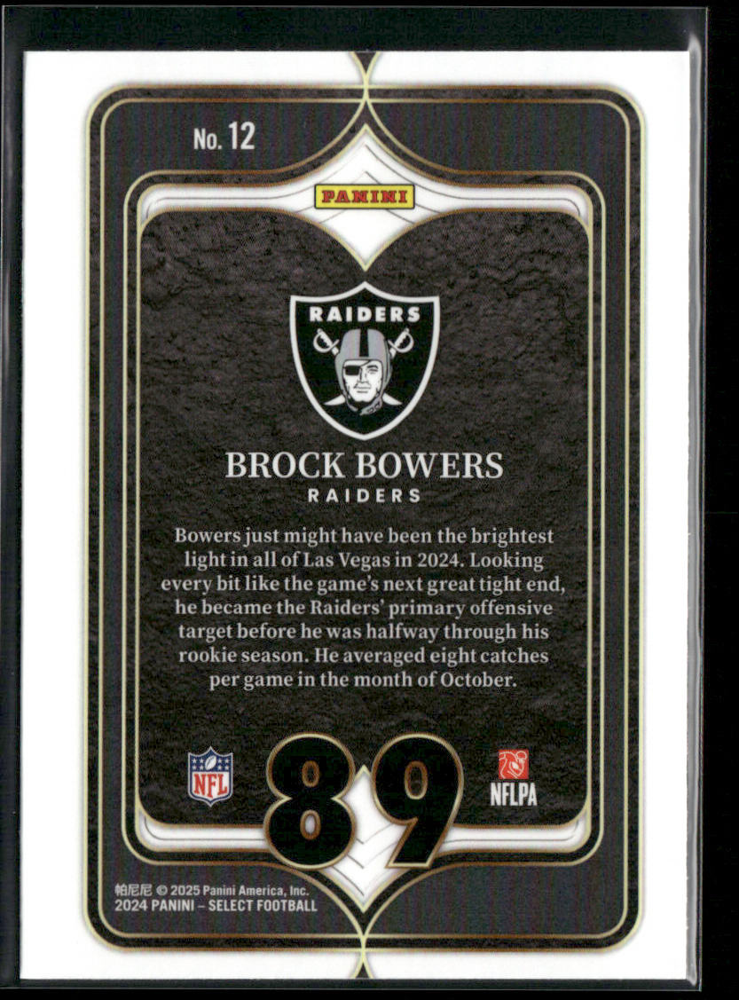Brock Bowers 2024 Panini Select Select Numbers #12 Las Vegas Raiders