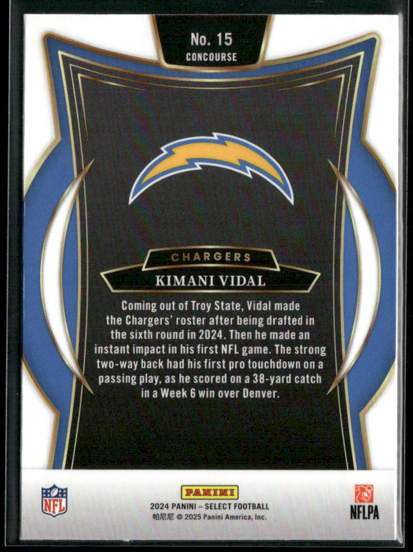 Kimani Vidal 2024 Panini Select #15 RC Los Angeles Chargers