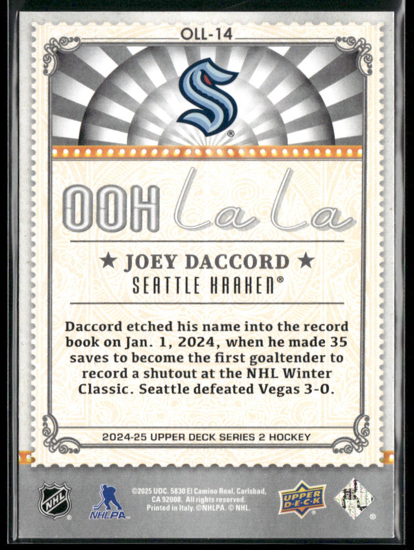 Joey Daccord 2024-25 Upper Deck Ooh La La #OLL-14 Seattle Kraken