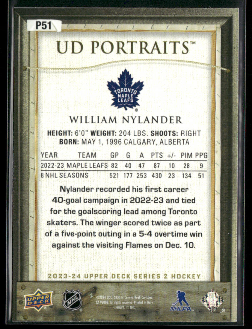 William Nylander 2023-24 Upper Deck UD Portraits #P51 Toronto Maple Leafs