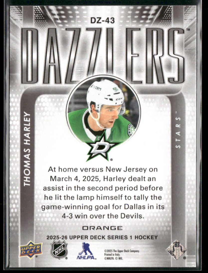 Thomas Harley 2025-26 Upper Deck Dazzlers Orange #DZ-43 Dallas Stars
