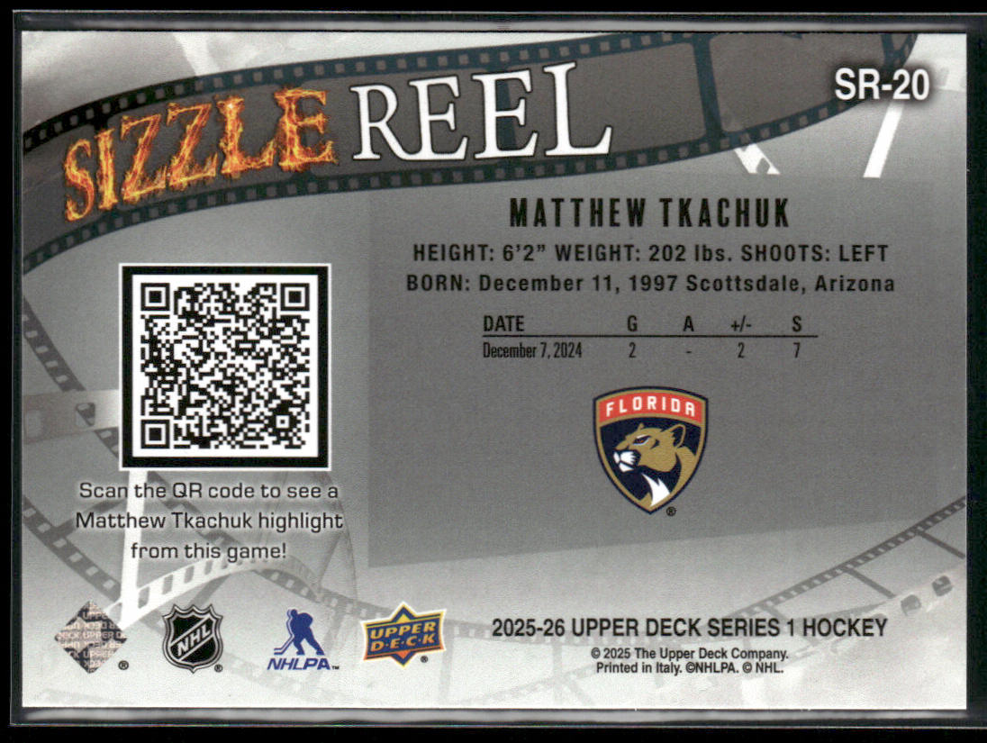Matthew Tkachuk 2025-26 Upper Deck Sizzle Reel #SR-20 Florida Panthers