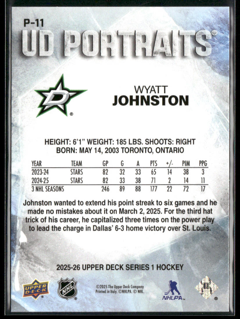 Wyatt Johnston 2025-26 Upper Deck UD Portraits #P-11 Dallas Stars