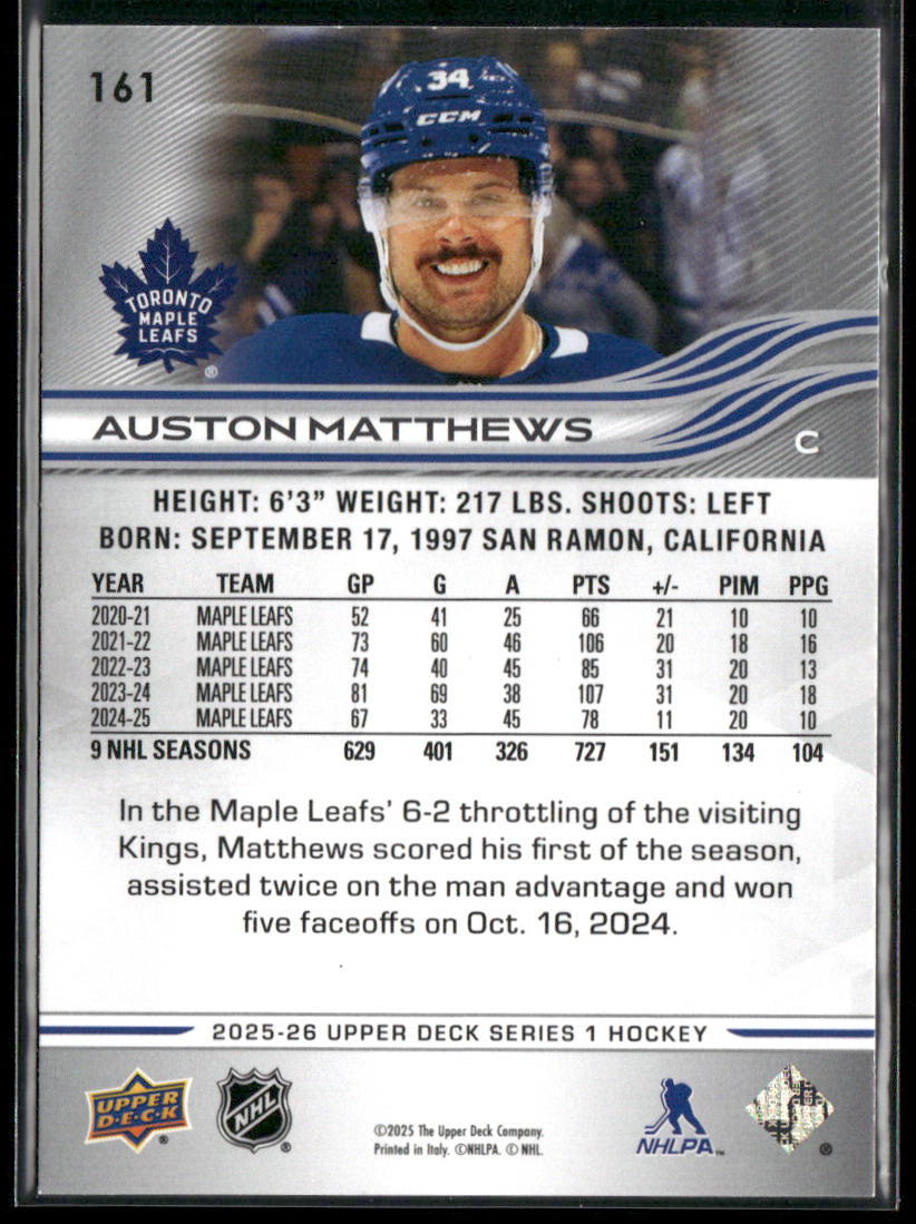 Auston Matthews 2025-26 Upper Deck #161 Toronto Maple Leafs