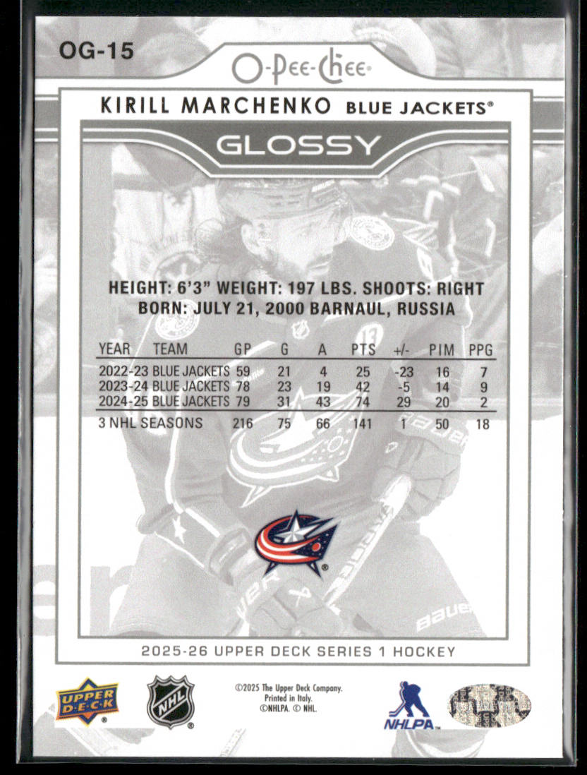 Kirill Marchenko 2025-26 Upper Deck O-Pee-Chee Glossy #OG-15 Blue Jackets