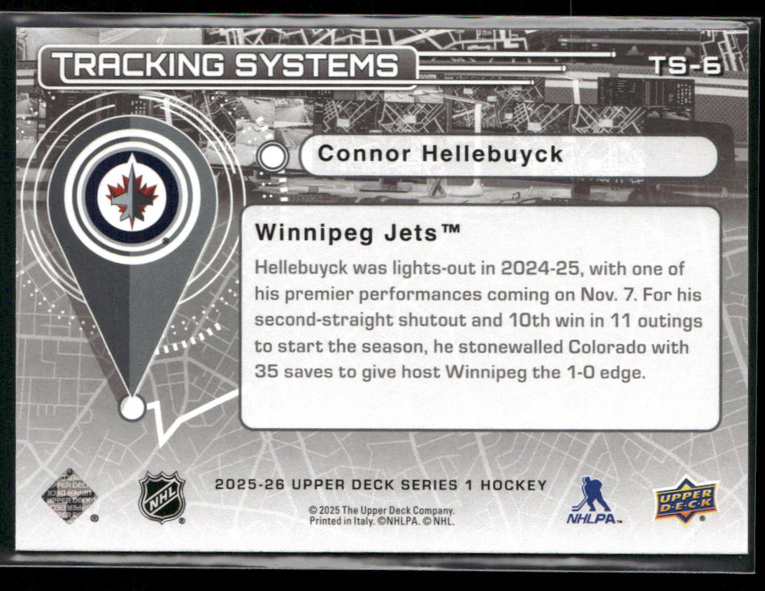 Connor Hellebuyck 2025-26 Upper Deck Tracking Systems #TS-6 Winnipeg Jets back
