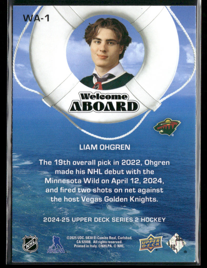 Liam Ohgren 2024-25 Upper Deck Welcome Aboard #WA-1 Minnesota Wild back