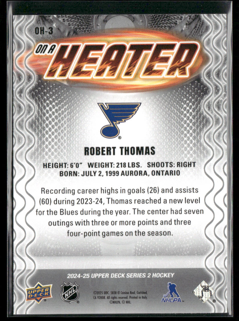 Robert Thomas 2024-25 Upper Deck On a Heater #OH-3 St. Louis Blues back