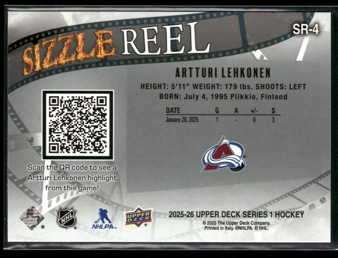 Artturi Lehkonen 2025-26 Upper Deck Sizzle Reel #SR-4 Colorado Avalanche