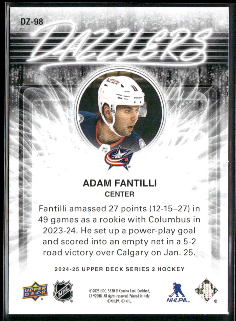 Adam Fantilli 2024-25 Upper Deck Dazzlers Orange #DZ-98 Columbus Blue Jackets