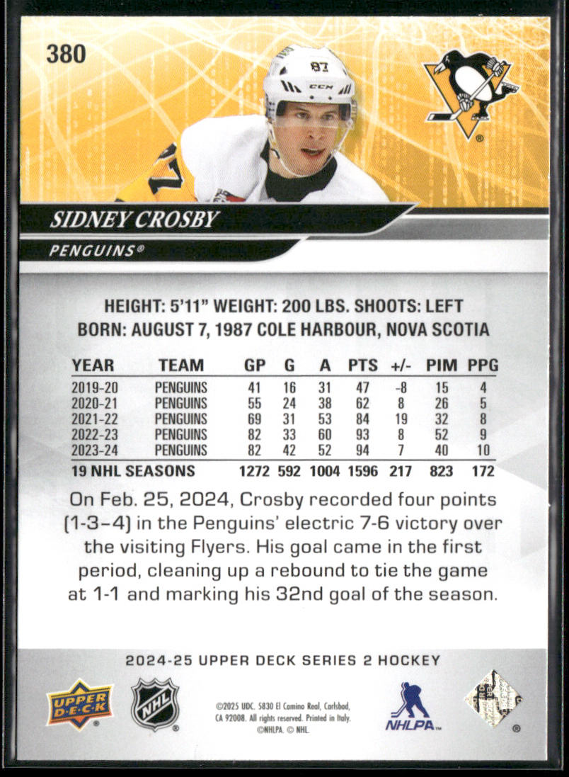 Sidney Crosby 2024-25 Upper Deck #380 Pittsburgh Penguins