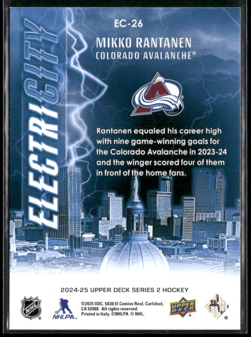 Mikko Rantanen 2024-25 Upper Deck ElectriCITY #EC-26 Colorado Avalanche back
