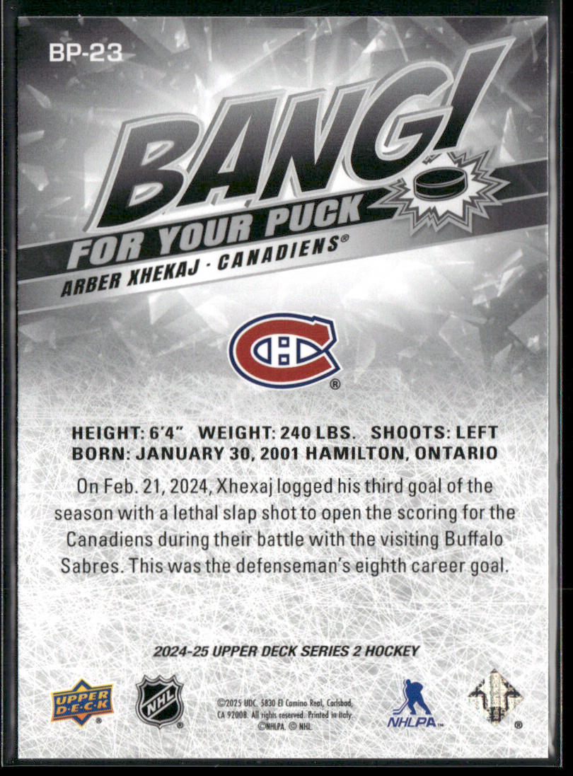 Arber Xhekaj 2024-25 Upper Deck Bang! For Your Puck #BP-23 Montreal Canadiens