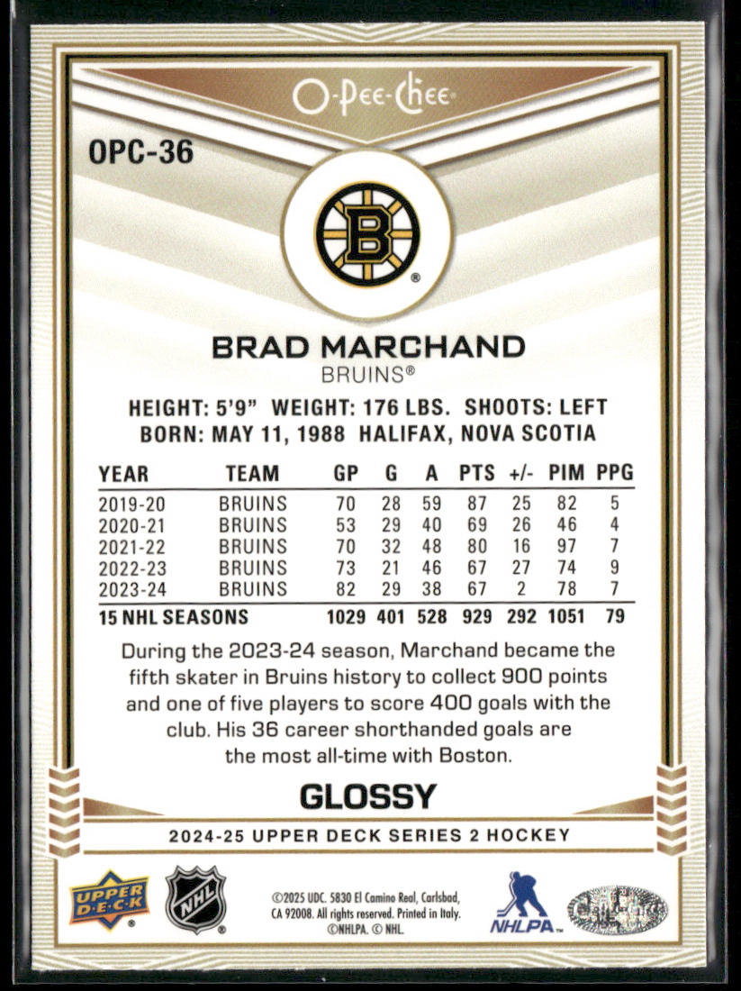 Brad Marchand 2024-25 Upper Deck O-Pee-Chee Glossy #OPC-36 Boston Bruins