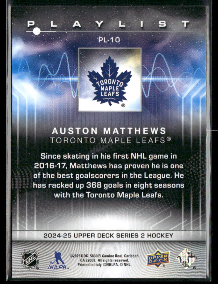 Auston Matthews 2024-25 Upper Deck Playlist #PL-10 Toronto Maple Leafs back