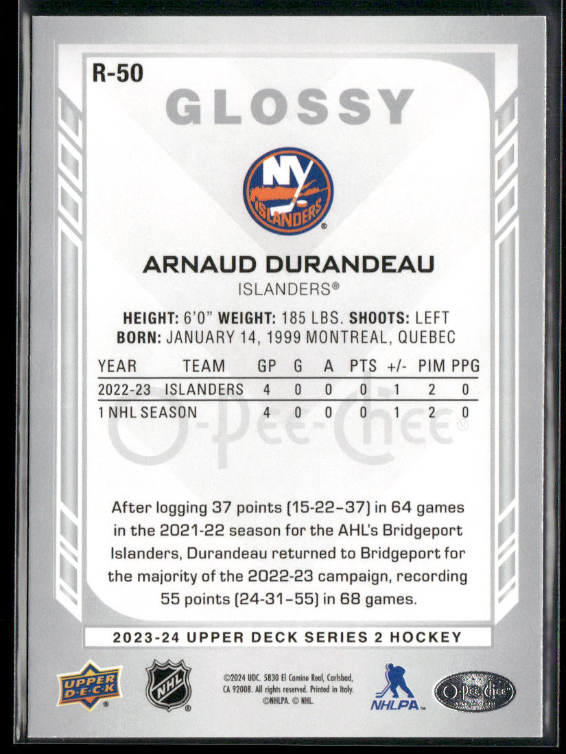 Arnaud Durandeau 2023-24 Upper Deck O-Pee-Chee Glossy #R-50 New York Islanders